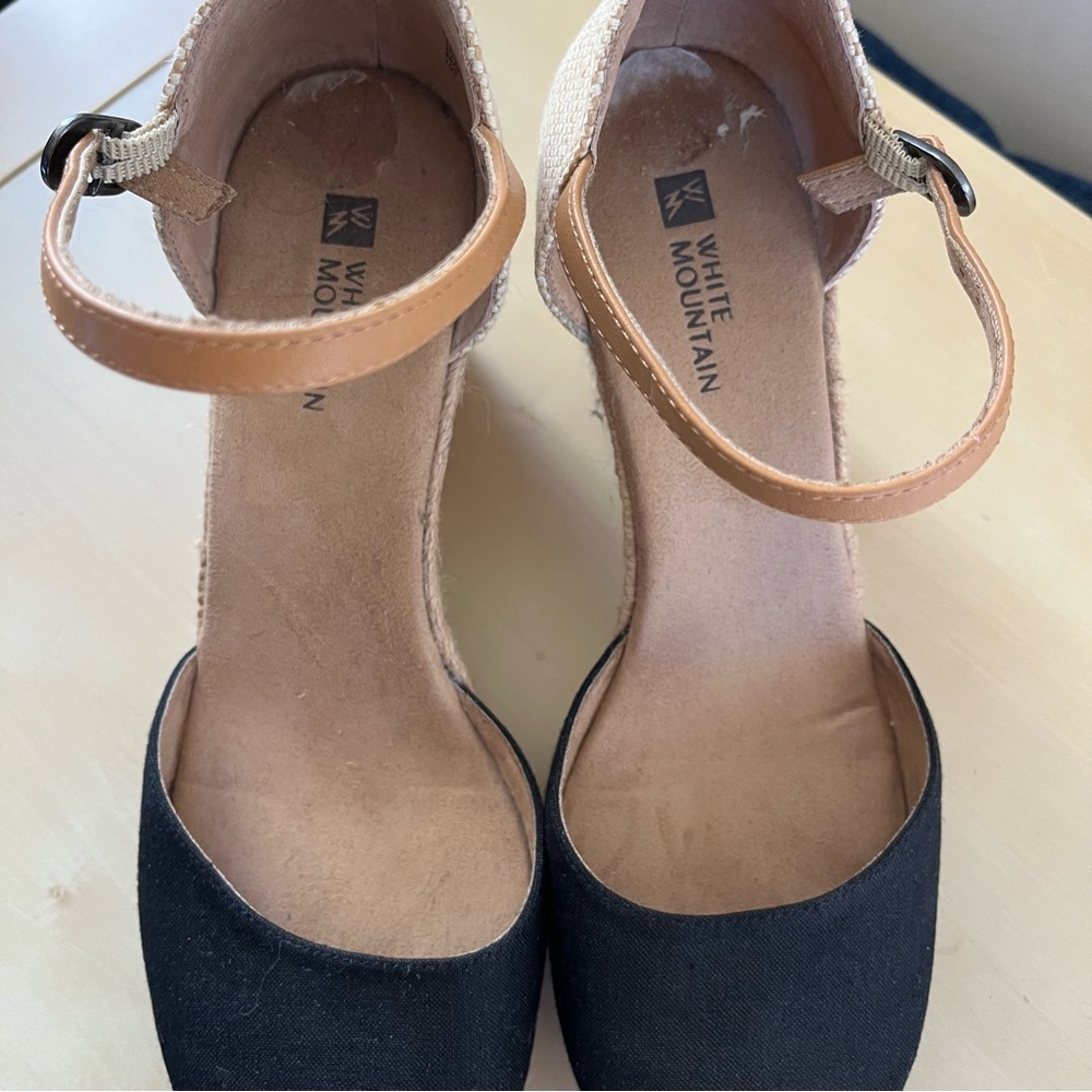White Mountain Wedge Espadrille Ankle-Strap Sandals - Black/Tan - Picture 9 of 10